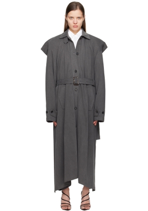 Pushbutton Gray Square Trench Coat