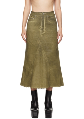 Rick Owens DRKSHDW Khaki Godet Denim Midi Skirt