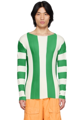 SUNNEI Green & White Pleated Stripe T-Shirt