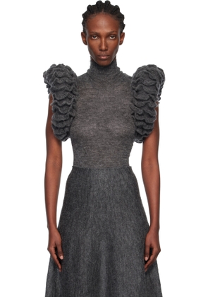 ALAÏA Gray Mohair Knit Sculptural Ruffle Bodysuit