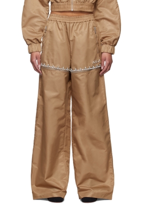 AREA Tan Crystal Slit Track Pants