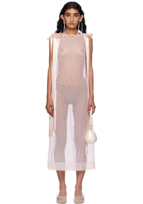 Simone Rocha Pink Sheer Bow Ribbon Tail Midi Dress