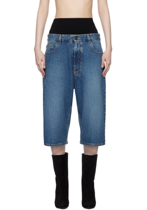 ALAÏA Blue Knitted Waistband Denim Bermuda Shorts