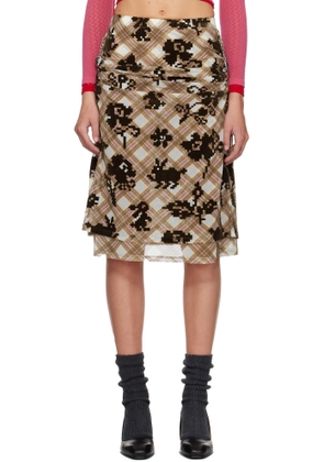 Chopova Lowena Brown & White Sonicscape Mesh Knee Midi Skirt