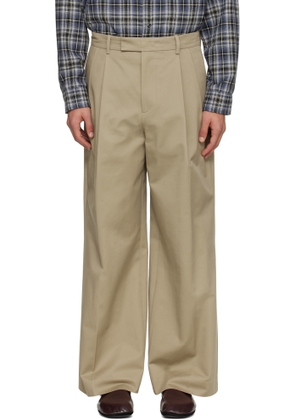TONYWACK Beige Cotton Drill Wide Leg Pleated Trousers