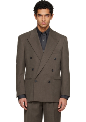 TONYWACK Taupe Melange Wool Double-Breasted Tailored Blazer