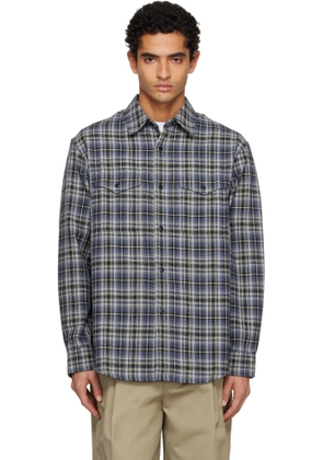 TONYWACK Navy Checked Cotton Double Pocket Shirt