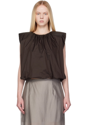 AMOMENTO Brown Nylon Volume Shirring Top