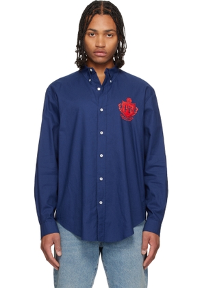 Balmain Navy College Emblem Shirt
