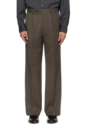 TONYWACK Taupe Melange Wool Wide-Leg Pleated Trousers