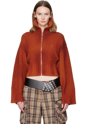 The Attico Orange Sprayed Ribbed Wool Cashmere Cardigan