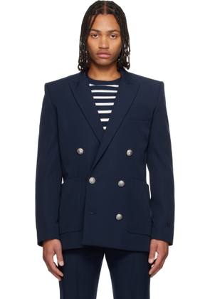 Balmain Navy Grain de Poudre Blazer