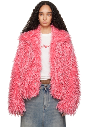 ERL Pink Varsity Faux-Fur Jacket