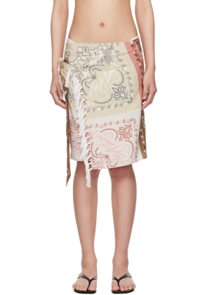 The Attico White & Brown Pareo Cover-up Skirt