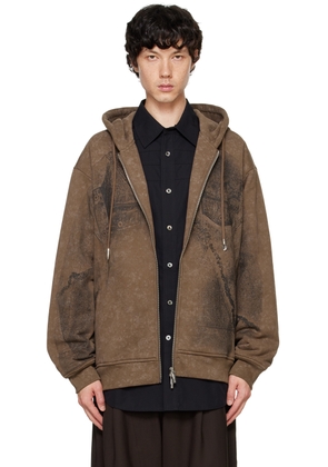 Feng Chen Wang Brown Deconstruction Printed Hoodie