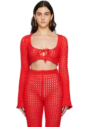 Moschino Red Cropped Long Sleeve T-Shirt
