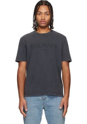 Balmain Gray Vintage 'Balmain' Embroidered T-shirt