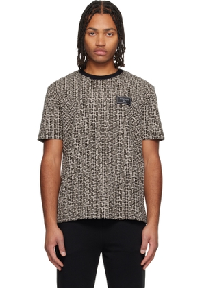Balmain Black & Beige Monogrammed 'Balmain Couture' Label T-shirt