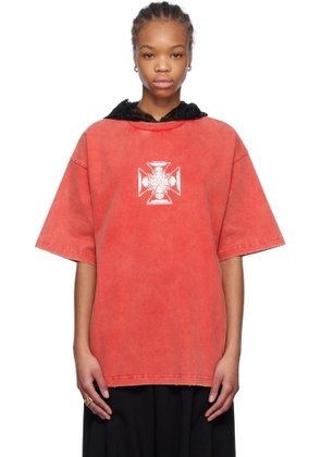 We11done Red Heart Cross Hooded T-shirt