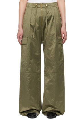 AMI Paris Khaki Cotton Satin Zipped Cargo Trousers