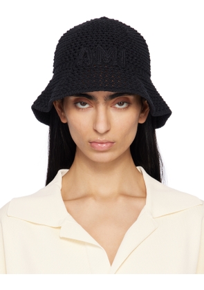 AMI Paris Black Knit 'AMI' Patch Bucket Hat