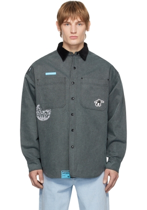 AAPE by A Bathing Ape Gray 'AAPE' Logo Button Down Reversible Shirt