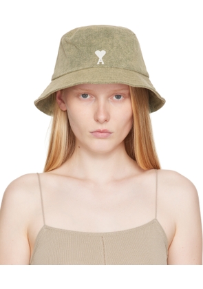 AMI Paris Khaki Cotton Ami de Coeur Embroidery Bucket hat