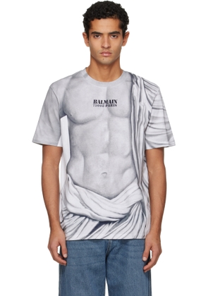 Balmain Gray Statue Print Logo T-shirt