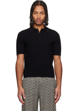 Balmain Black Monogram Knit Polo