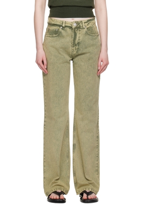 AMI Paris Khaki Cotton Large Fit Jeans