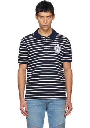 Balmain White & Navy College Emblem Polo