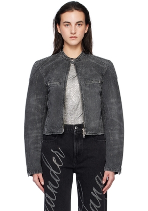 Alexander Wang Gray Crystal Hotfix Moto Denim Jacket