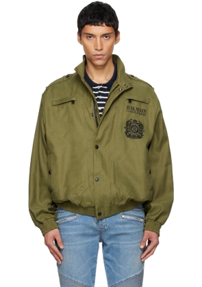 Balmain Khaki Cotton Aviator-Style Bomber Jacket