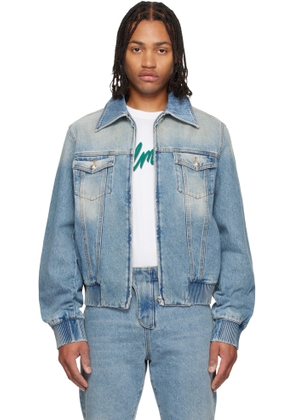 Balmain Blue Cropped Lined Denim Jacket