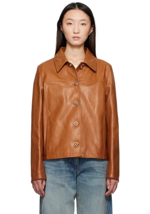 Versace Tan Barocco Boxy Leather Jacket