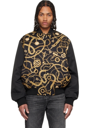 Balmain Black Chaînes Pattern & Monogram Reversible Bomber Jacket