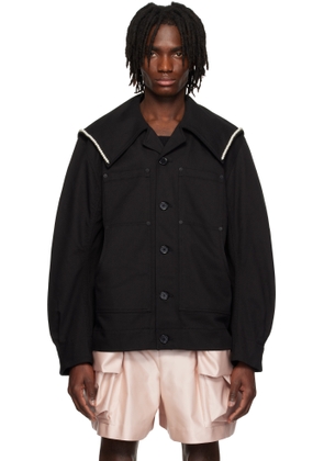 Simone Rocha Black Beaded Sailor Collar Workwear Jacket