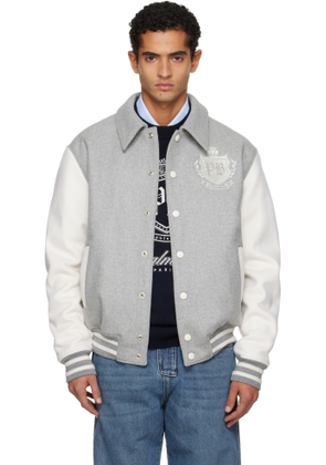 Balmain Gray Bicolor Wool Varsity Bomber Jacket
