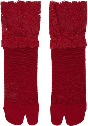 YOHJI YAMAMOTO Red Mesh/Lace Tabi Socks