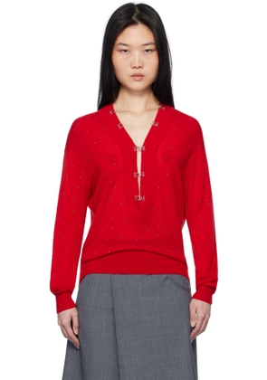 AO YES Red V-Neck Cabochon Sweater