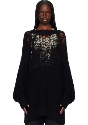 YOHJI YAMAMOTO Black Damage Processed Garter Round Neck Sweater