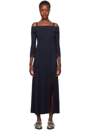 GANNI Navy Off-The-Shoulder Maxi Dress