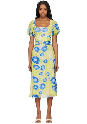GANNI Green & Blue Printed Midi Dress