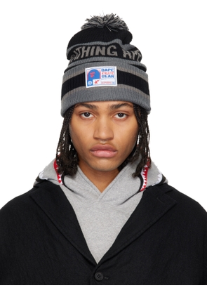 BAPE Gray & Black BAPE Pom Pom Beanie
