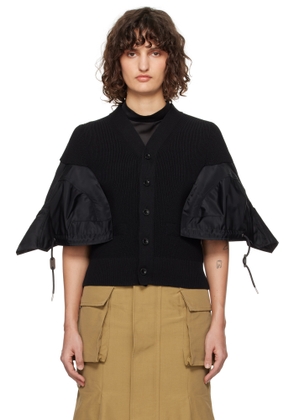 sacai Black Nylon Twill & Knit Cardigan