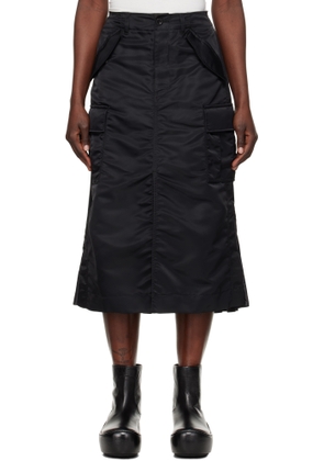 sacai Black Nylon Twill Midi Skirt