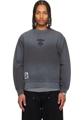 AAPE by A Bathing Ape Gray Moonface Crew Neck Sweatshirt