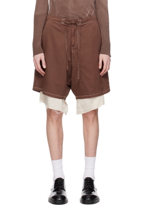 Edward Cuming Brown Drill Satin Exploded Piece Dyed Shorts