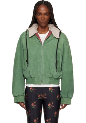 Meryll Rogge Green Detachable Hood Suede Bomber Jacket