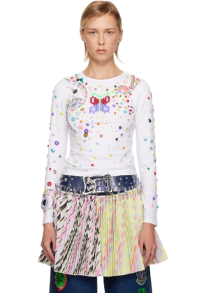 Chopova Lowena White Day Defunct Beaded Jersey T-shirt